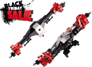RZXYL Aluminum Front / Rear Portal Axles Set for 1/10 Axial SCX10 II 90046 90047 RC Crawler Car (Black with Red) - Hobby Shop