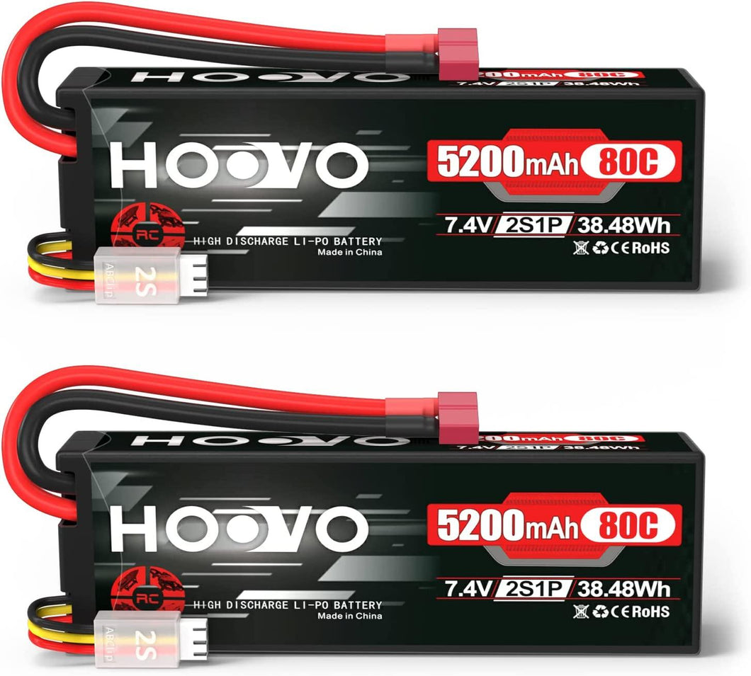 2S 7.4V 5200mAh 80C RC LiPo Battery Hard Case with Deans Connector for RC Buggy Vehicles Car Boat Truck (2 Pack) - Hobby Shop