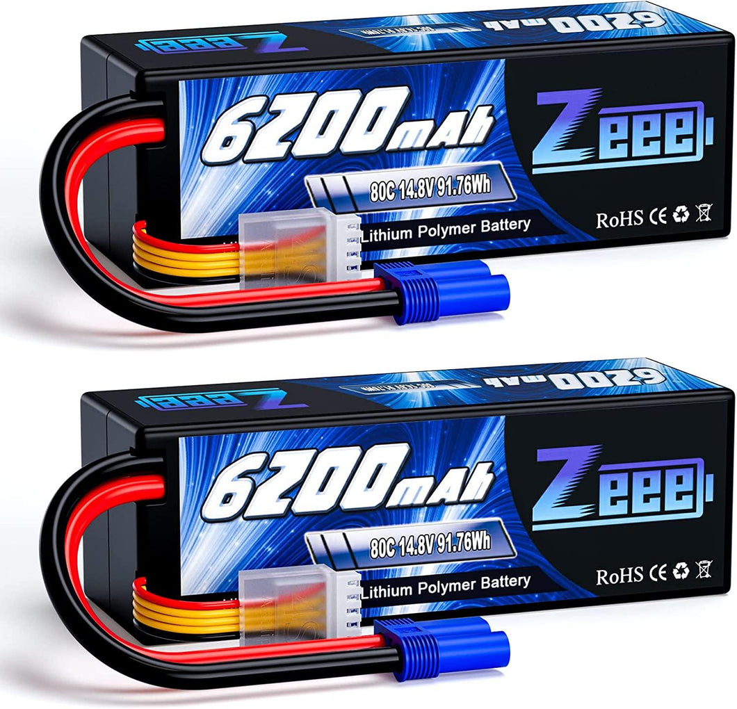 4S Lipo Battery 6200mAh 14.8V 80C Hard Case Battery with EC5 Connector for Car Truck Tank RC Buggy Truggy Racing Hobby(2 Packs) - Hobby Shop