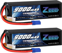 Load image into Gallery viewer, 4S Lipo Battery 9000mAh 14.8V 100C Soft Case RC Battery EC5 Connector with Metal Plates for RC Car Truck Tank Racing Models (2 Pack) - Hobby Shop