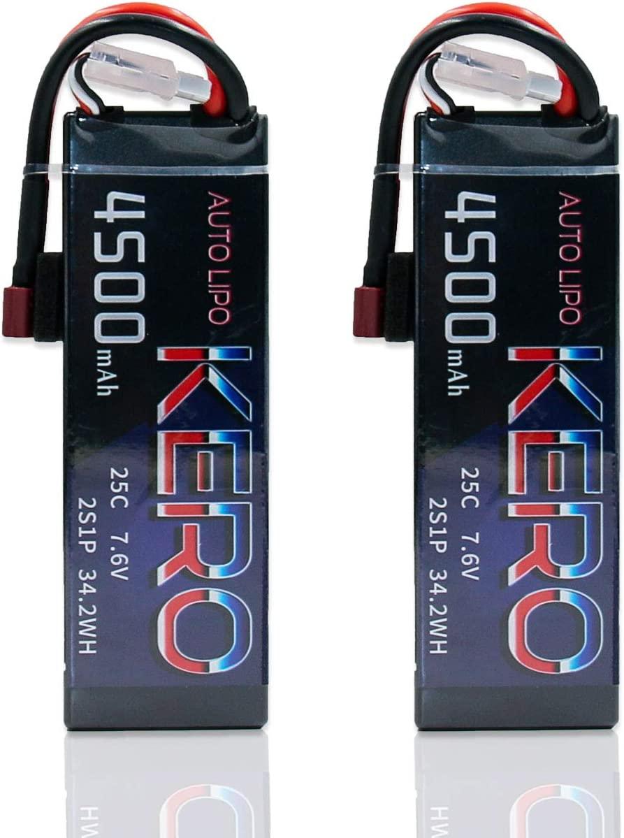 7.4V Lipo Battery 2s 25C 4500mAh RC Car Battery Lipos Hard Case with Dean-Style T Connector for RC Car Trucks 1/8 1/10 RC Vehicles(2 Packs) - Hobby Shop