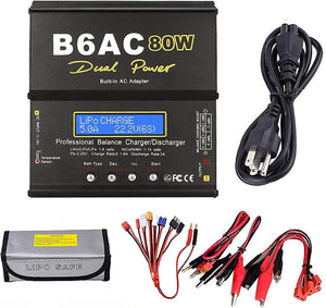 Lipo Battery Charger Dual AC/DC Balance Charger Discharger 1-6S LiPo Li-ion NiMH NiCD Li-Fe PB Battery with Tamiya XT60 10 in 1 Deans Connector - Hobby Shop