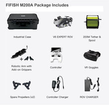 Load image into Gallery viewer, V6 Expert M200A Underwater Drone with Robotic Arm &amp; Industrial Case, Upgraded ROV with Q-Interface, 4K Camera, VR Control, 6000lm LED, 200M Cable, Omni-Directional Movement - Hobby Shop