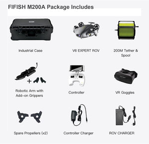 V6 Expert M200A Underwater Drone with Robotic Arm & Industrial Case, Upgraded ROV with Q-Interface, 4K Camera, VR Control, 6000lm LED, 200M Cable, Omni-Directional Movement - Hobby Shop