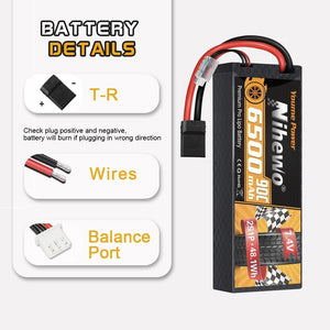 Nihewo 2Packs 2S Lipo Battery 7.4V 6500mAh RC Lipo Battery Pack 90C Hard Case with Tr and EC5 Plug Compatible with Arrma Axial 1/8 and 1/10 RC Truck Vehicles Car Truggy Buggy Racing Models - Hobby Shop