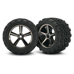 Traxxas tires and wheels assembled Gemini black talon and chrome 7174A - Hobby Shop